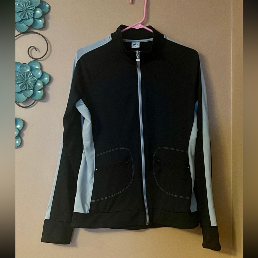 Alo Yoga Cool Fit Gray Black Full Zip Athletic Jacket Size Medium